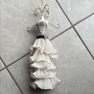 Tiered Ruffle Dress Jewelry Holder - Cream with Black Accents